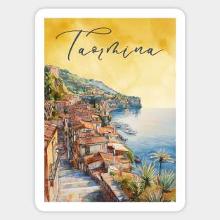 Taormina Sicily Watercolor Print – Scenic Italian Travel Poster Sticker
